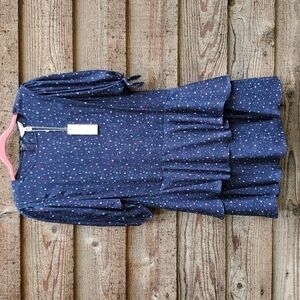 Rebecca Taylor Silk Dress Navy Combo Dots 4 NWT